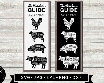 Butcher's Guide SVG, Cuts of Meat Chart Sign SVG, Farmhouse Kitchen Wall Art svg, Vintage Restaurant Sign svg, Beef Cut, Digital Download