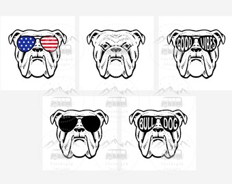 Funny Dog Face SVG (5 Designs), Good Vibes BullDog SVG, Cool Dog SVG, Patriotic Dog, Cool Dog Face with Sunglasses Graphic, Cricut