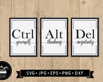 Ctrl Alt Delete Sign SVG, Ctrl Yourself Alt Thinking Del Negativity, Postivie Thinking Sign, Control Yourself, Alter Thinking, Digital
