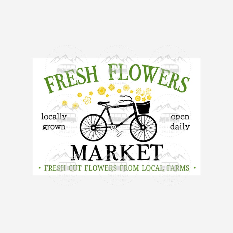 Farm Art SVG Vintage Flower Bicycle SVG Market Clipart Digital Download Cricut Fresh Flowers Market Sign SVG