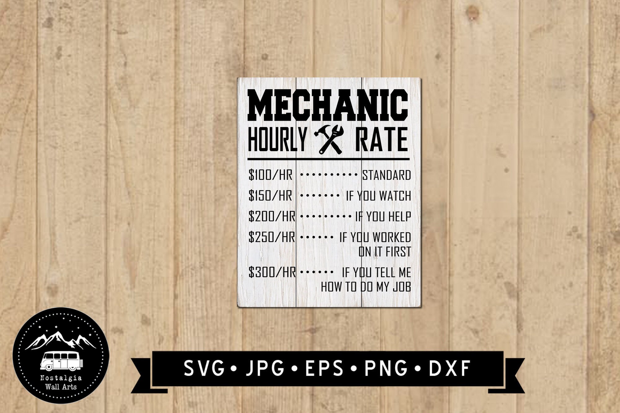 Mechanic Rates Sign Mechanic Hourly Rate Sign SVG, Funny Garage Sign SVG, Garage Printable ...