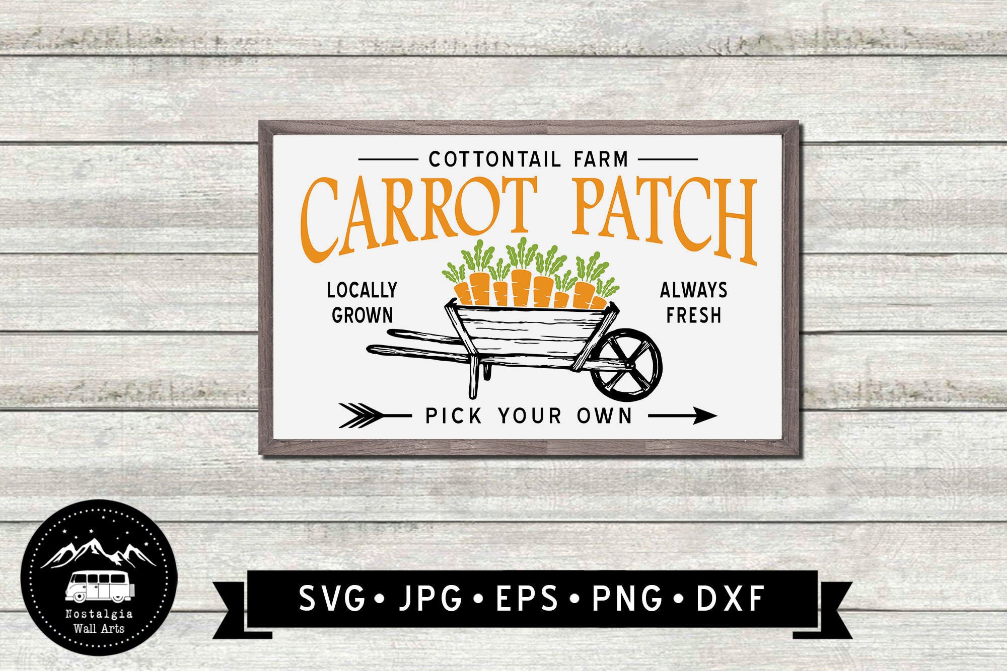 Cottontail Farm Carrot Patch Sign SVG, Easter Wall Sign SVG, Pick Your Own Carrots, Trolley Silhouette, Carrot Graphic, Cricut File, Digital