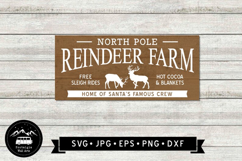 North Pole Reindeer Farm Sign SVG Vintage Farmhouse Christmas | Etsy