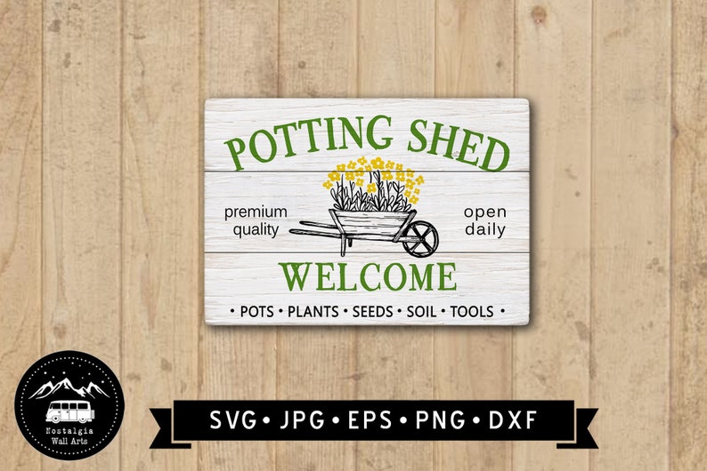 Download Farmhouse Flower Cart SVG Cricut Potting Shed Sign SVG Vintage Flower Cart Clipart Art ...