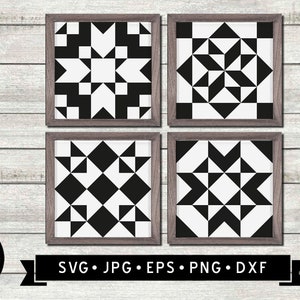 Quilt Block Bundle (4 Designs), Barn Quilt svg, Quilt Pattern, Farmhouse Quilt Sign, Geometric Pattern SVG, Cricut File, Digital Download