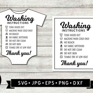 Onderhoudskaart babyromper svg (2 ontwerpen), wasinstructies SVG, aanpasbare romperverzorgingskaarten SVG, kledingkaart SVG, wassymbolen, Cricut