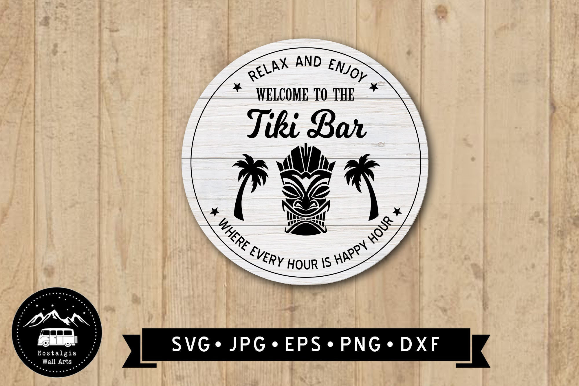 Tiki Bar Sign SVG, Relax and Enjoy, Tiki Bar DIY, Vintage Patio Sign, Happy Hour Sign, Tiki Mask Graphic, Cricut, Digital Download