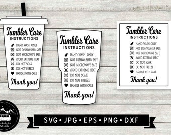 Tumbler Care Instructions SVG (3 Designs), Resizable Tumbler Care Cards SVG, Tumbler Cup Instructions, Cricut File, Instant Download