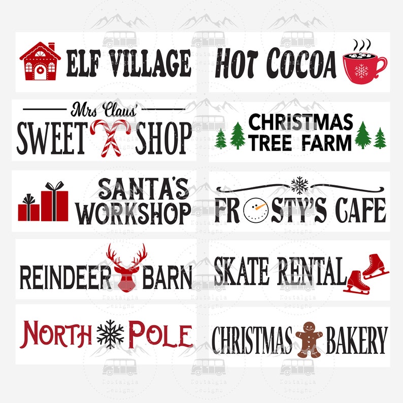 Christmas Direction Post Signs SVG, (ten Designs), Christmas Bundle ...