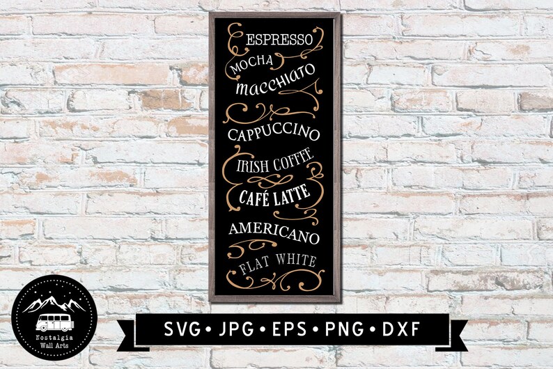 Download Coffee Art Svg Coffee Menu Svg Coffee Clipart Coffee Name Wall Sign Svg Vintage Coffee Type Digital Download Cricut File Art Collectibles Prints Autorentreff Badcamberg De