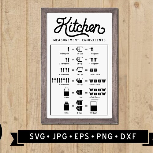 Kitchen Measurement Equivalents SVG Kitchen Conversions Guide - Etsy
