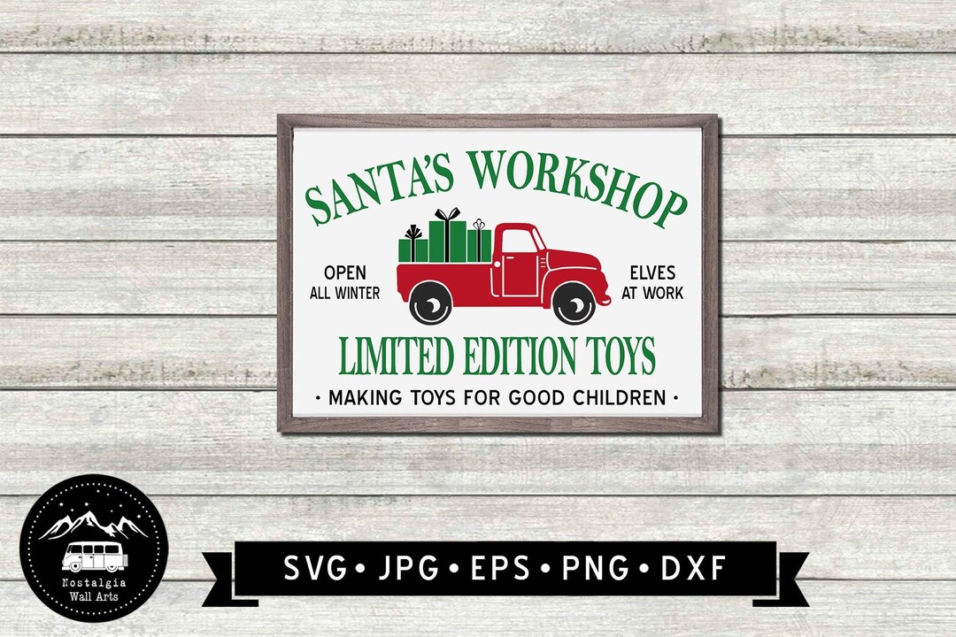 Santa Workshop Sign SVG, Christmas Sign DIY, Christmas Printable, Vintage Christmas Truck ...