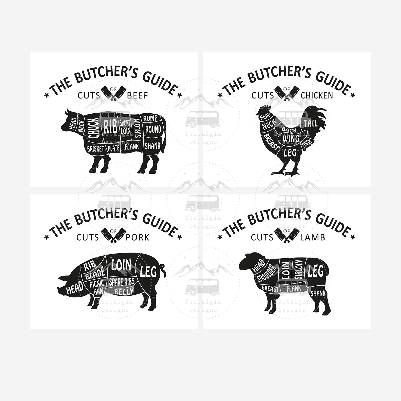 Butcher&rsquo;s Guide SVG 4 Designs Cuts of Meat Chart Sign - Etsy Hong Kong