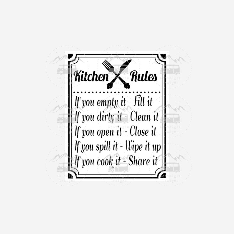 Funny Kitchen Rules Sign SVG Vintage Kitchen Sign Home Sign Etsy