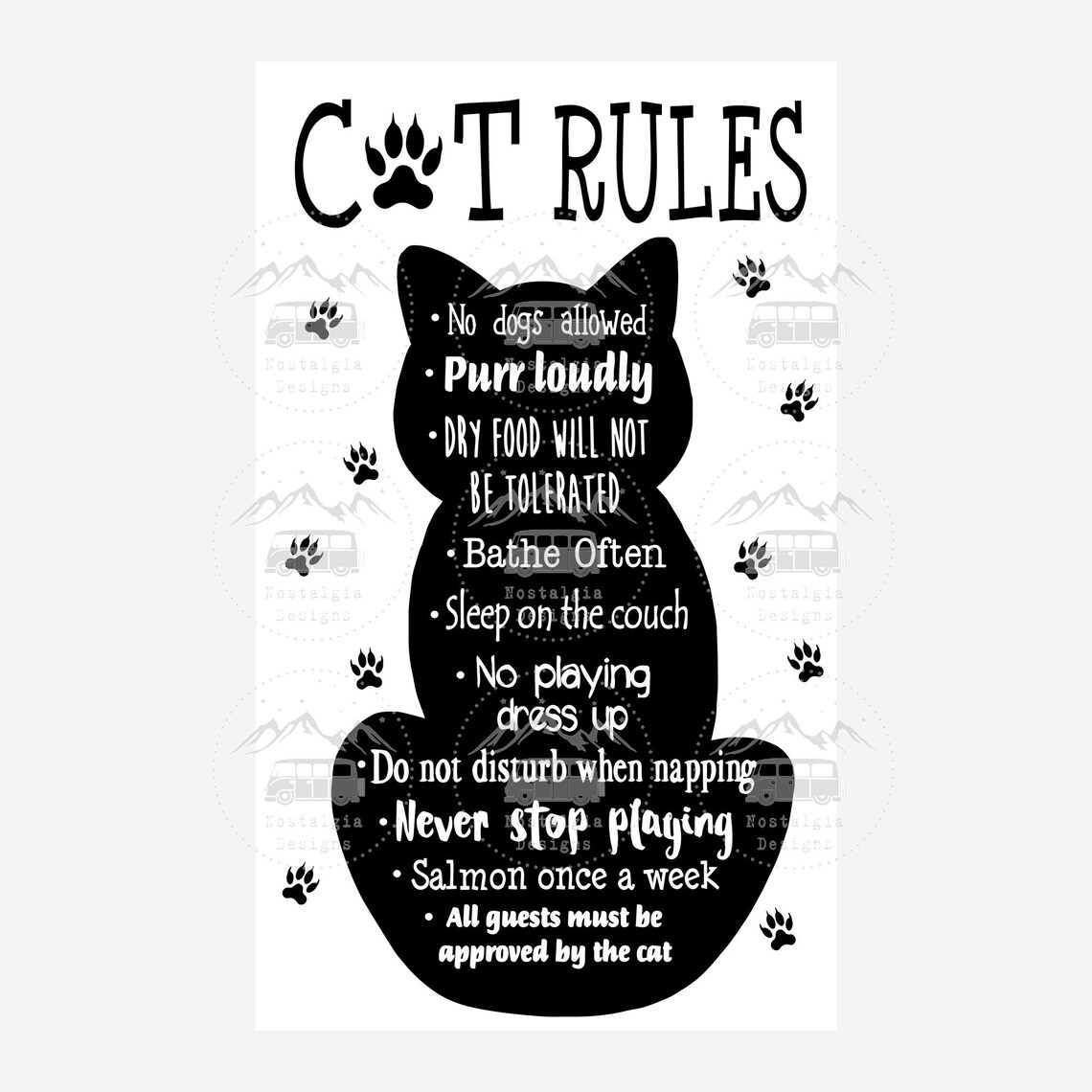 Funny Cat Rules SVG Funny Pet Sign Svg Cat Silhouette Paws Etsy