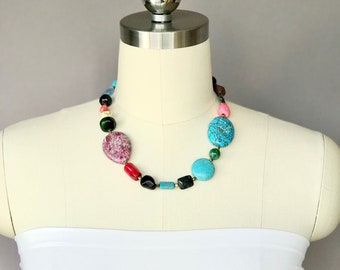 Colorful Chunky Beaded Necklace: Multi Stone Statement Jewelry