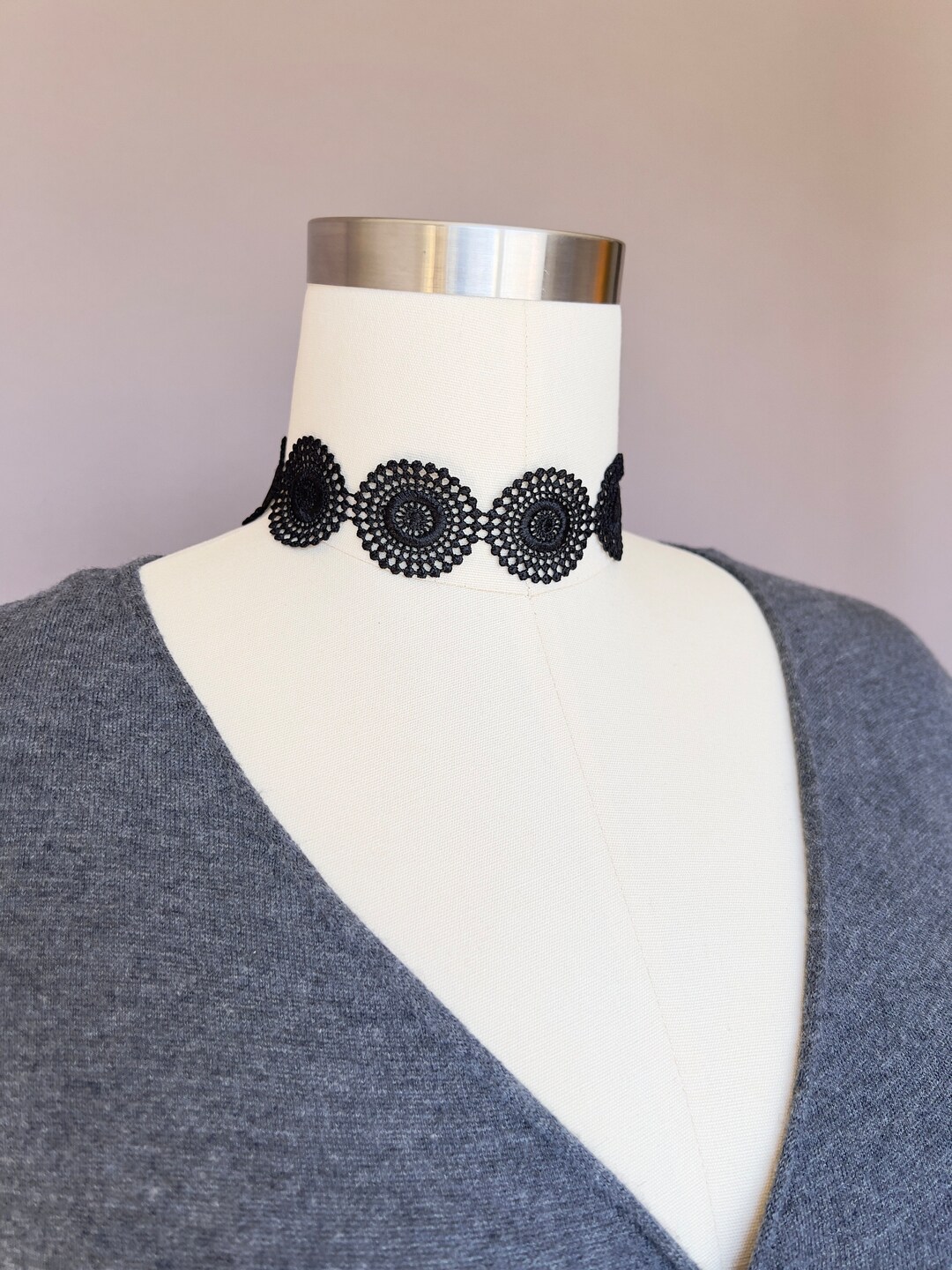 Art Deco Black Lace Choker: Geometric French Textile Necklace - Etsy