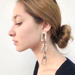 Statement chain earrings, large acrylic earrings, oversize geometric earrings, bold chain earrings, beige long drop earrings, gift for her