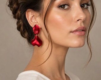Red Petal Earrings, Floral Dangle Earrings, Statement Earrings,  Bridesmaid Earrings, Wedding Earrings, Lightweight Cocktail Earrings, Gifts