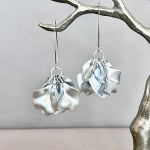 Silver leaf drop earrings, silver petal dangle earrings, statement chic earrings, flower boho earrings, floral earrings, gift for her