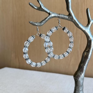 Clear acrylic hoops, statement hoop earrings, lightweight earrings, silver disc hoops, geometric earrings, perfect gifts for her