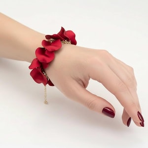 Red bracelet, red petal bracelet, boho bracelet, elegant women bracelet, statement bracelet, gift for her, Christmas gift