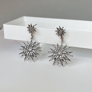 Crystal Star Earrings, Statement Celestial Earrings, Geometric Drop Earrings, Cosmic Jewelry, Gift for Her, Luxury Earrings for Women