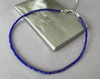 Navy Crystal Choker: Iridescent Czech Glass Beads Necklace