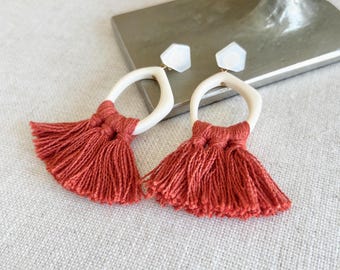 Orange Tassel Earrings: Boho Geometric Dangle Earrings