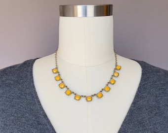 Art Deco Yellow Acrylic Bead Necklace: Statement Chain Necklace