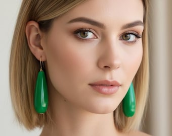Emerald Green Statement Earrings, Long Teardrop Acrylic Earrings, Green Drop Earrings, Bold Modern Dangle Earrings, Geometric Earrings, Gift