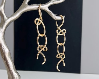 Gold abstract earrings, modern geometric earrings, long drop statement earrings, unique design earrings, contemporary earrings, gifts