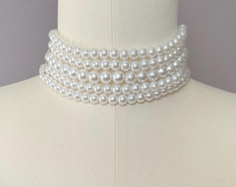 Statement Pearl Choker: Elegant Bridal Necklace, 5-Strand Design