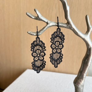 Black lace earrings, textile earrings, lightweight earrings, gift for her, cotton earrings, elegant earrings, boho earrings, gifts