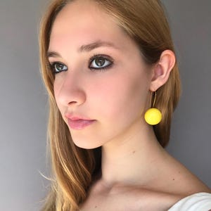 Yellow bead drop earrings, modern dangle earrings, minimalist statement earrings, bold yellow earrings, dangle cheerful everyday earrings