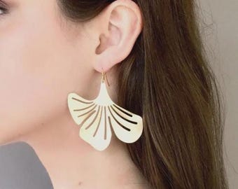 Große Blattgold Ohrringe, Statement Messing Ohrringe, Bohot Tropfenohrringe, Natur Schmuck, Geschenk für sie
