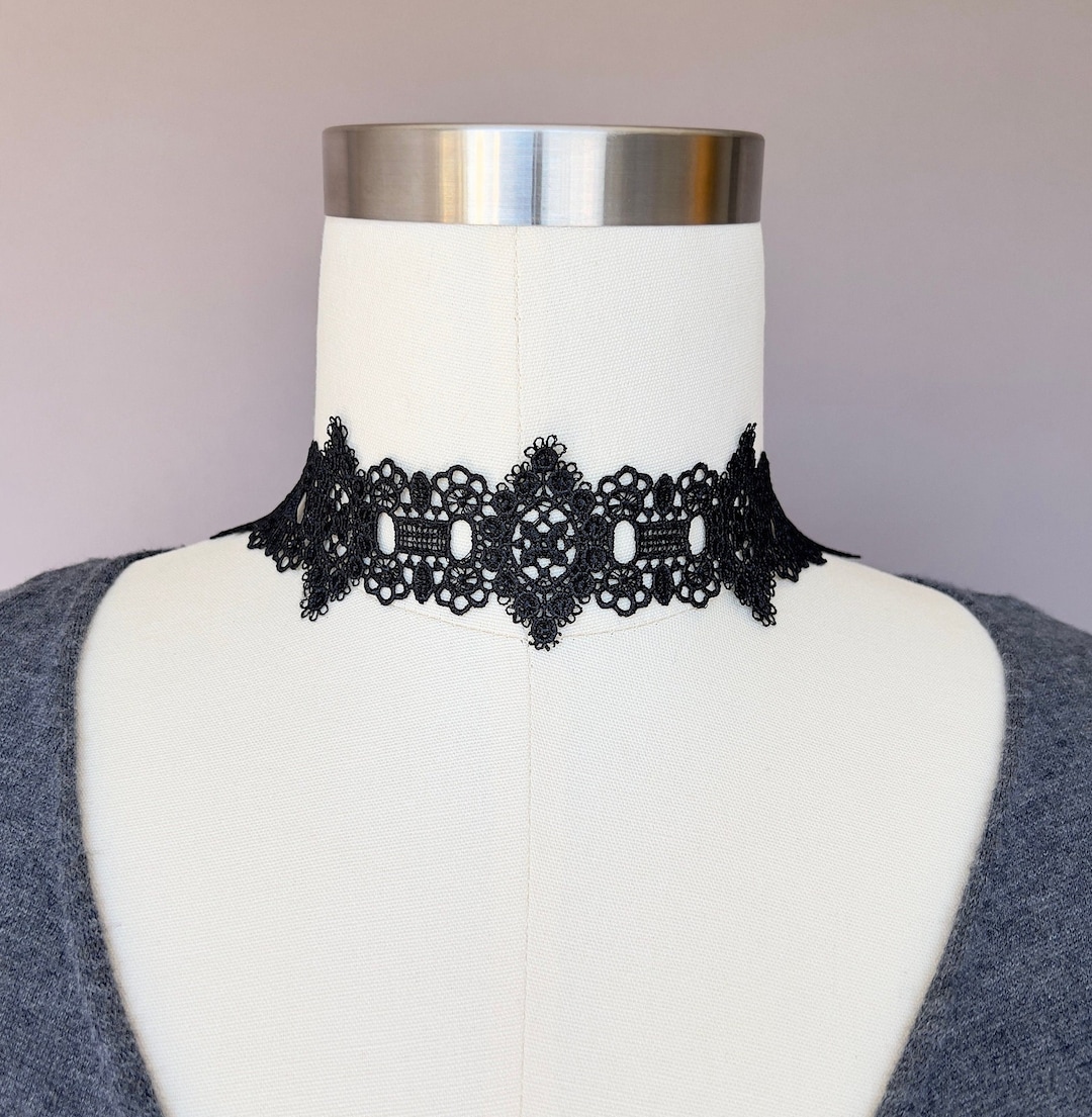 Art Deco Lace Choker, Black French Lace Choker, Black Lace Necklace ...