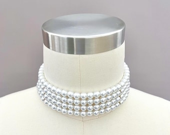 Pearl choker necklace, 4 strands pearl choker, elegant necklace, bridal choker, luxurious necklace, vintage-inspired choker, gift for her