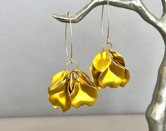 Gold Leaf Petal Earrings: Boho Chic Dangle, Floral Statement