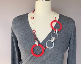 Red Acrylic Geometric Necklace: Chunky Modern Chain
