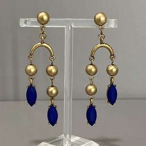 Art deco blue earrings, blue geometric earrings, modern earrings, statement dangle drop earrings, gold designer earrings, gift for her
