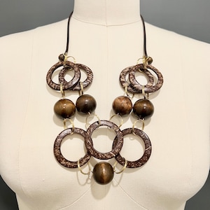 Large brown necklace, contemporary design necklace, beads necklace, statement brown necklace, chunky beads necklace, wood necklace, gifts