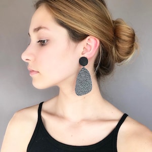 Black geometric earrings, leather earrings, minimalist earrings, gift for her, statement earrings, modern earrings, contemporary earrings