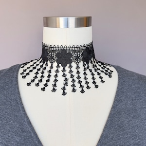 Black statement necklace, black lace necklace, gothic choker, boho lace necklace, victorian lace necklace, gift for her, flower necklace