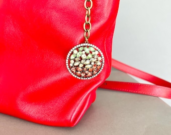 Crystal Purse Charm: Round Gem Bag Accessory, Elegant Keychain