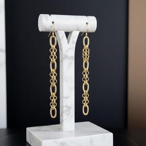 Gold Chain Earrings, Long Dangle Earrings, Statement Geometric Earrings, Modern Gold Earrings, Gift for Her, Elegant Drop Earrings