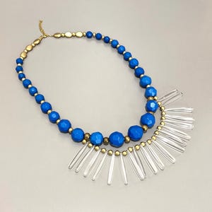 Blue statement necklace, one-of-a-kind necklace, design necklace, multi-stand big necklace, modern blue necklace, contemporary jewelry