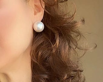 Large Pearl Stud Earrings, Classic White Pearl Studs, Elegant Earrings, Statement Studs, Wedding Earrings, Bridal Jewelry, Gift for Her