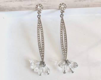 Crystal Drop Earrings: Rhinestone Silver Geometric Statement