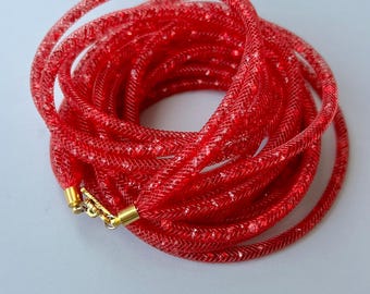 Red Crystal Mesh Necklace, Multiway Statement Necklace, Convertible Mesh Necklace, Modern Glam Necklace, Sparkle Contemporary Jewelry, Gifts